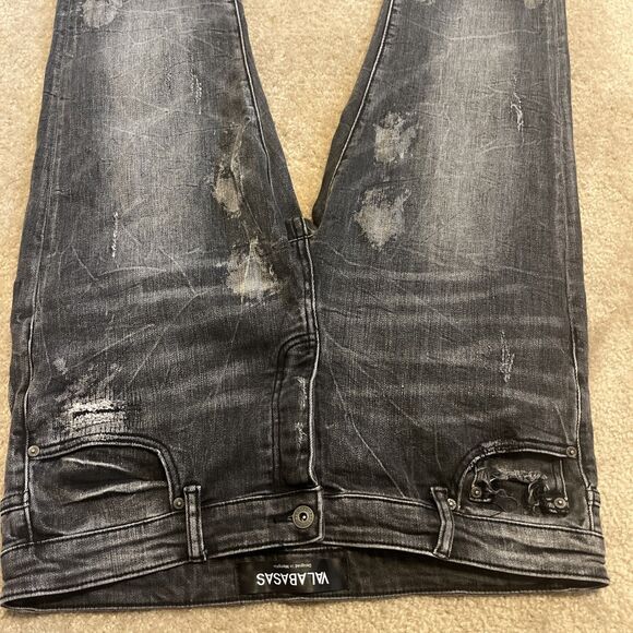VALABASAS Jeans Men's Button Fly Stretch Skinny Distressed Black Size 38x30 - Picture 8 of 16
